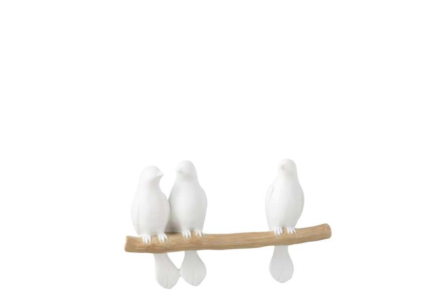 3 BIRDS ON BRANCH POLYRESIN WHITE/NATURAL