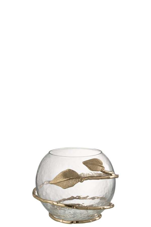 VASE LEAF BOWL GLASS/IRON TRANSPARENT/GOLD