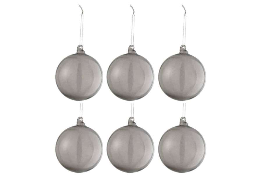 BOX OF 6 CHRISTMAS BAUBLES REGULAR TRANSPARENT GREY SMALL