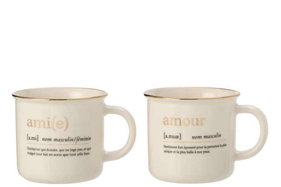 MUG MESSAGE AMOUR AMI CERAMIC GOLD ASSORTMENT OF 2