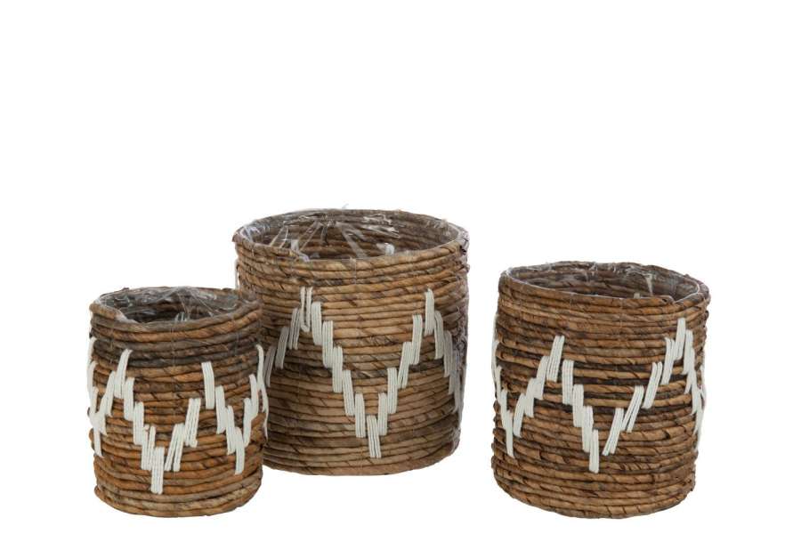 SET OF 3 BASKETS FANNY BANANA LEAF NATURAL/WHITE
