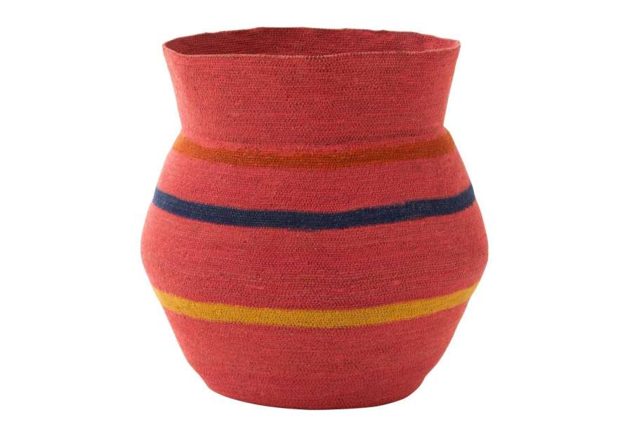 BASKET COLOURFUL STRIPES SEAGRASS PINK