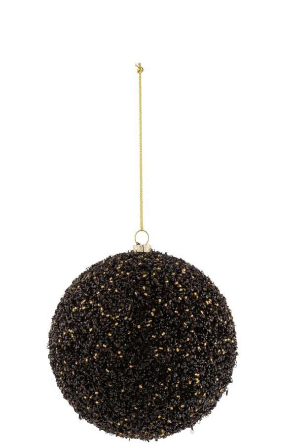CHRISTMAS BAUBLE GLITTER PLASTIC BLACK/GOLD MEDIUM