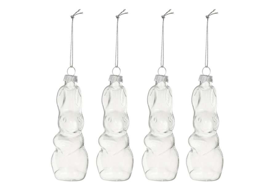 BOX OF 4 RABBIT HANGER GLASS TRANSPARENT