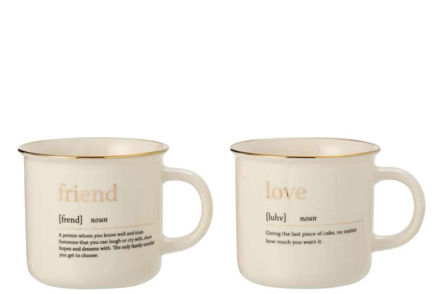 MUG MESSAGE LOVE FRIEND CERAMIC GOLD ASSORTMENT OF 2