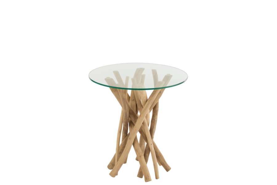 SIDETABLE BRANCHES TEAK WOOD NATURAL/GLASS