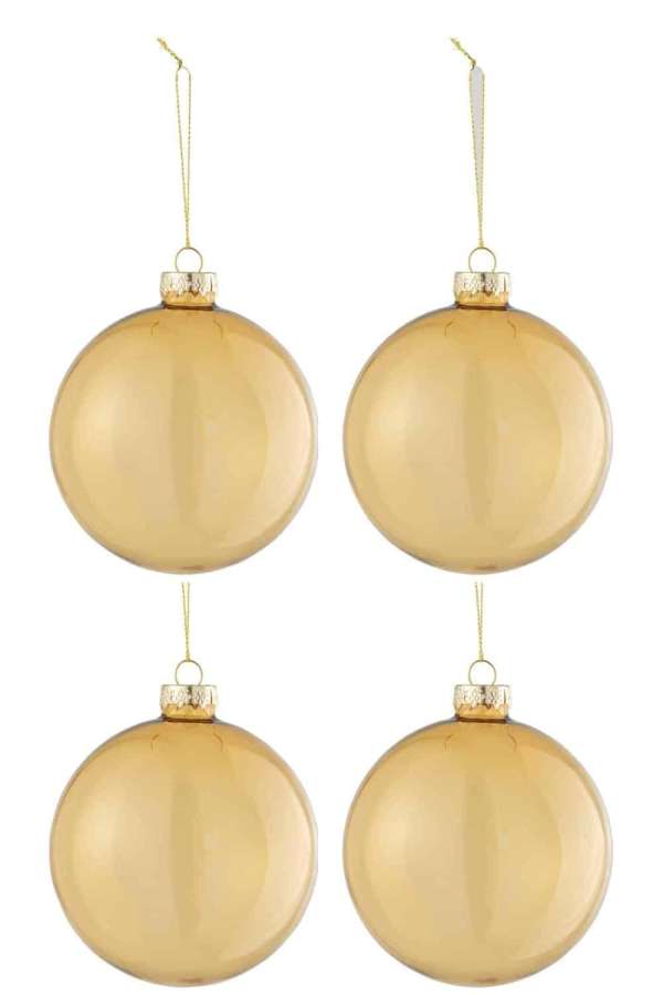 BOX OF 4 CHRISTMAS BAUBLES REGULAR TRANSPARENT GOLD MEDIUM