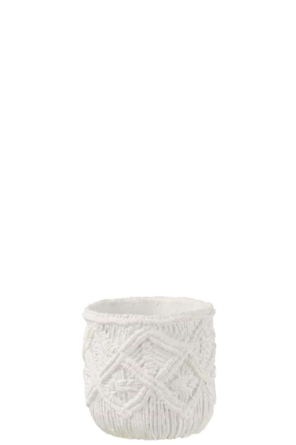 FLOWERPOT CHECKERED CEMENT WHITE SMALL