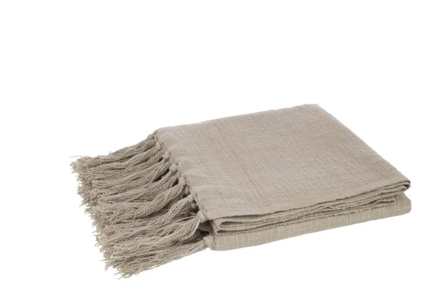 PLAID FRINGES COTTON TAUPE