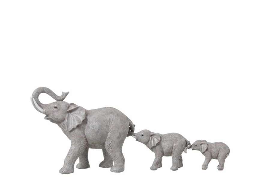 ELEPHANTS ROW 3 POLYRESIN GREY