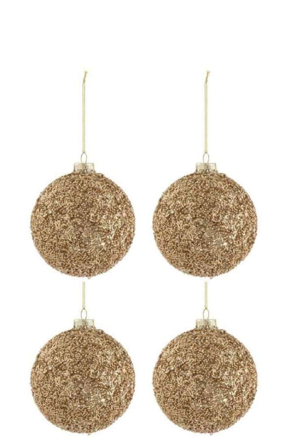 BOX OF 4 CHRISTMAS BAUBLES GLITTER GLASS GOLD MEDIUM