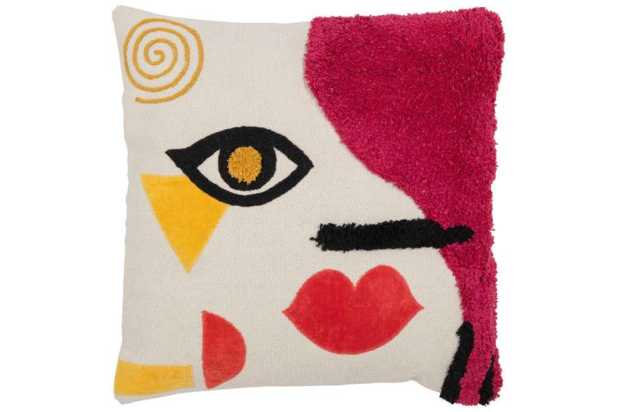 CUSHION SQUARE ABSTRACT FACE TUFTED COTTON MIX