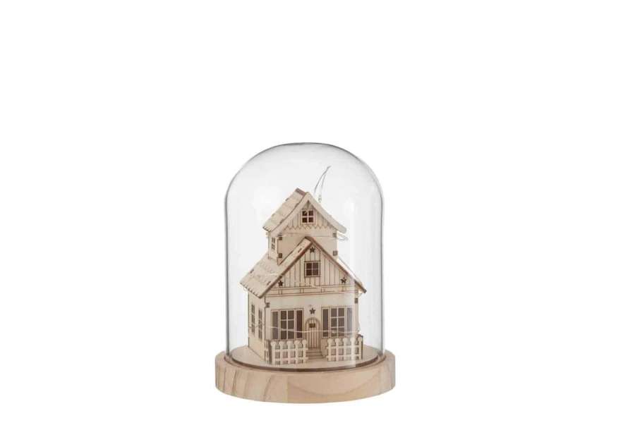 BELL JAR WINTER LED HOUSE WOOD/GLASS NATURAL