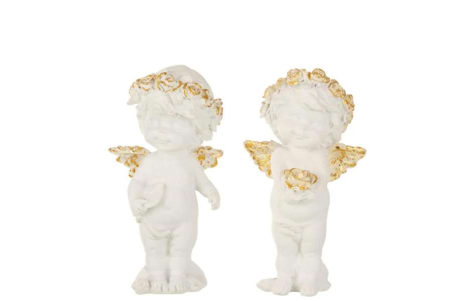 ANGEL STANDING POLY WHITE/GOLD LARGE ASSORTMENT OF 2