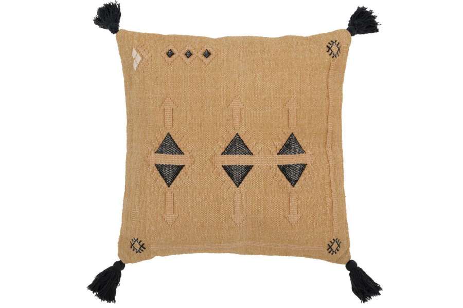 CUSHION TRIANGLES+TASSELS COTTON NATURAL/BLACK
