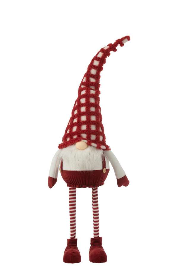 GNOME HAT CHECKERED STANDING WOBBLING TEXTILE RED/WHITE