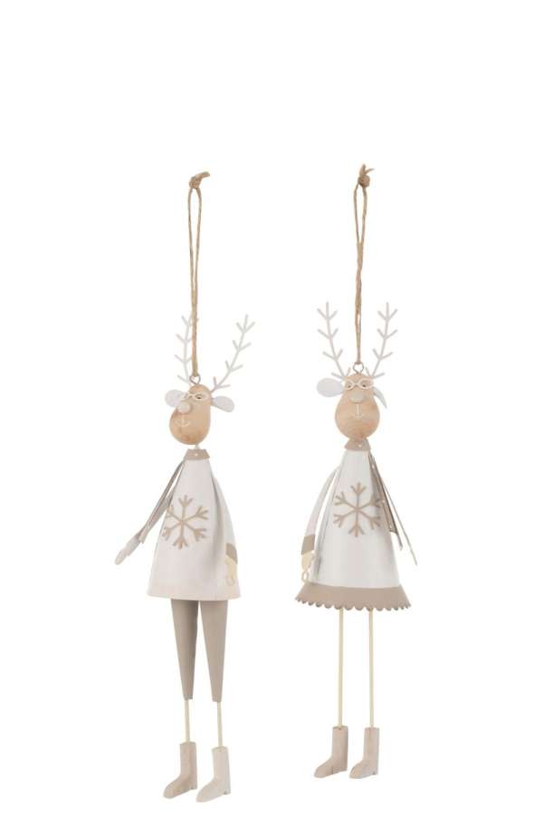 HANGER REINDEER BOY/GIRL METAL/WOOD WHITE/BEIGE ASSORTMENT OF 2