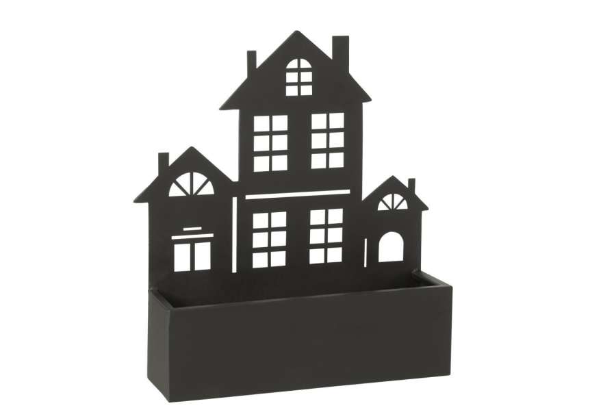 WALL DECORATION/FLOWERS POT HOUSE METAL BLACK LARGE