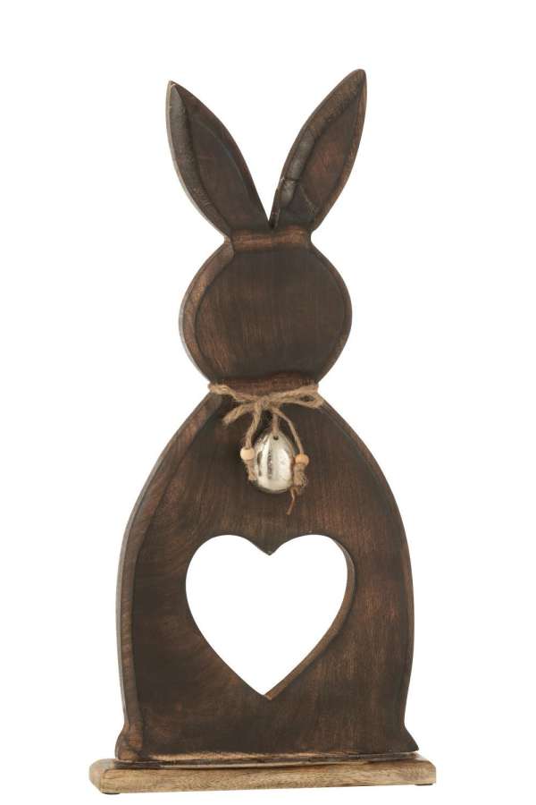 RABBIT HEART+EGG MANGO WOOD DARK BROWN LARGE