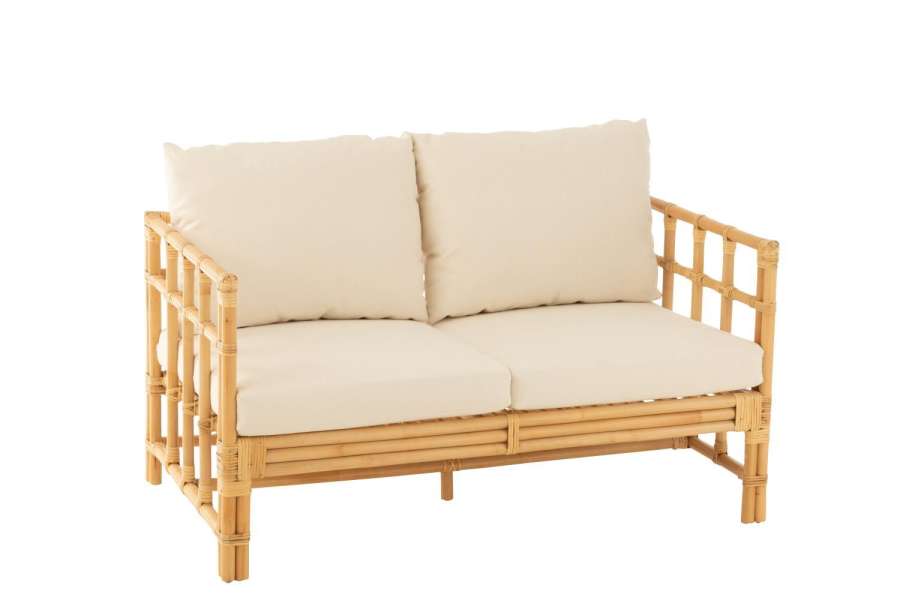 SOFA ELISE+CUSHION 2 PERSON RATTAN/TEXTILE NATURAL/WHITE