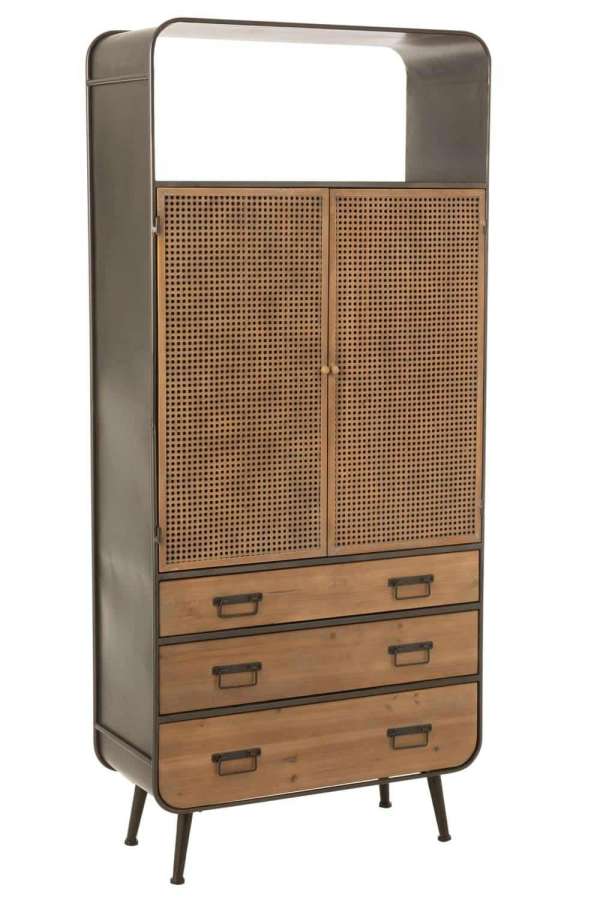 CLOSET HIGH 3 DRAWERS METAL/WOOD BLACK/NATURAL