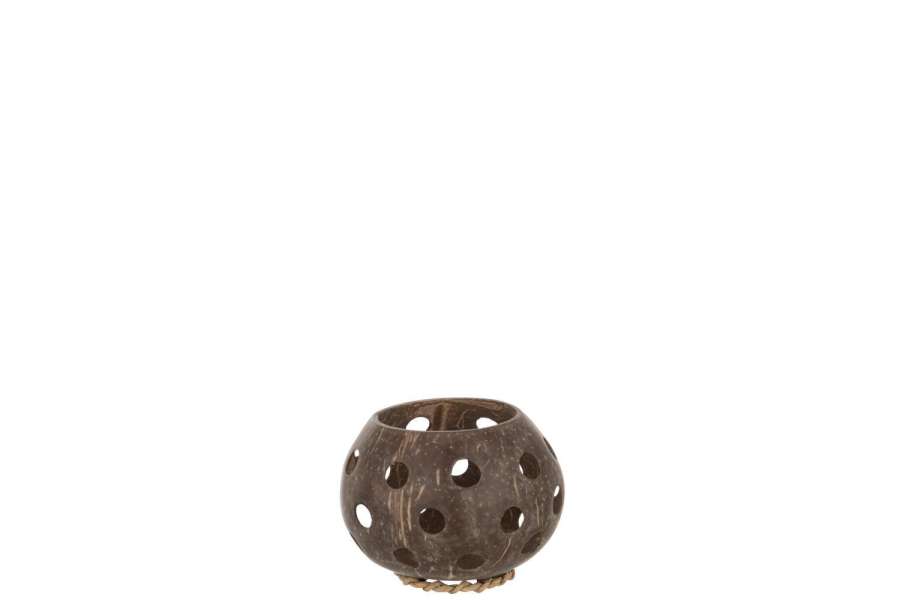 TEALIGHT HOLDER COCONUT HOLES BROWN SMALL