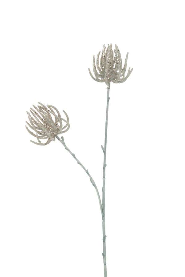 BRANCH 2 FLOWERS + GLITTERS PLASTIC LIGHT GREEN