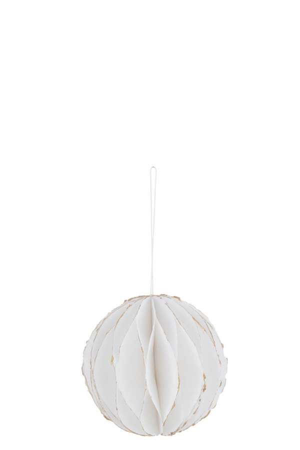 HANGER BALL COTTON MACHE WHITE WITH GOLD