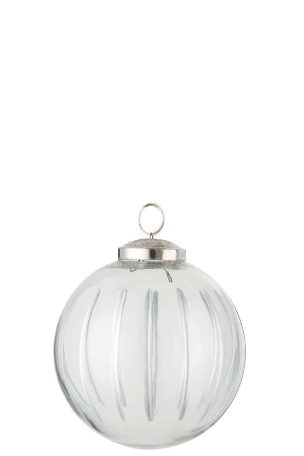 CHRISTMAS BAUBLE STRIPE GLASS TRANSPARENT/SILVER MEDIUM