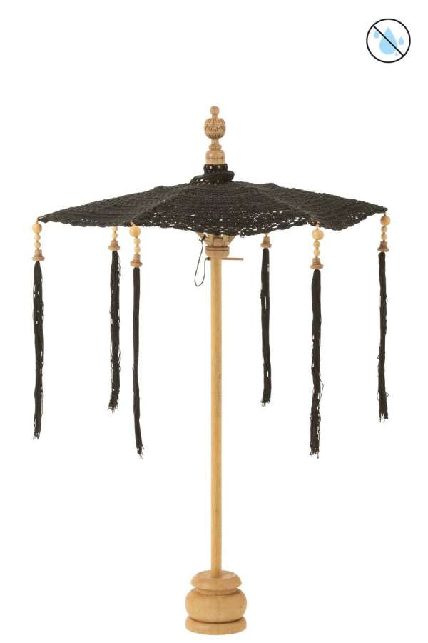 PARASOL TASSELS+FOOT COTTON/WOOD BLACK SMALL