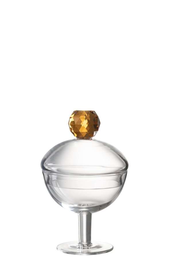STORAGE JAR DIAMOND CRYSTAL GLASS TRANSPARENT/LIGHT ORANGE SMALL