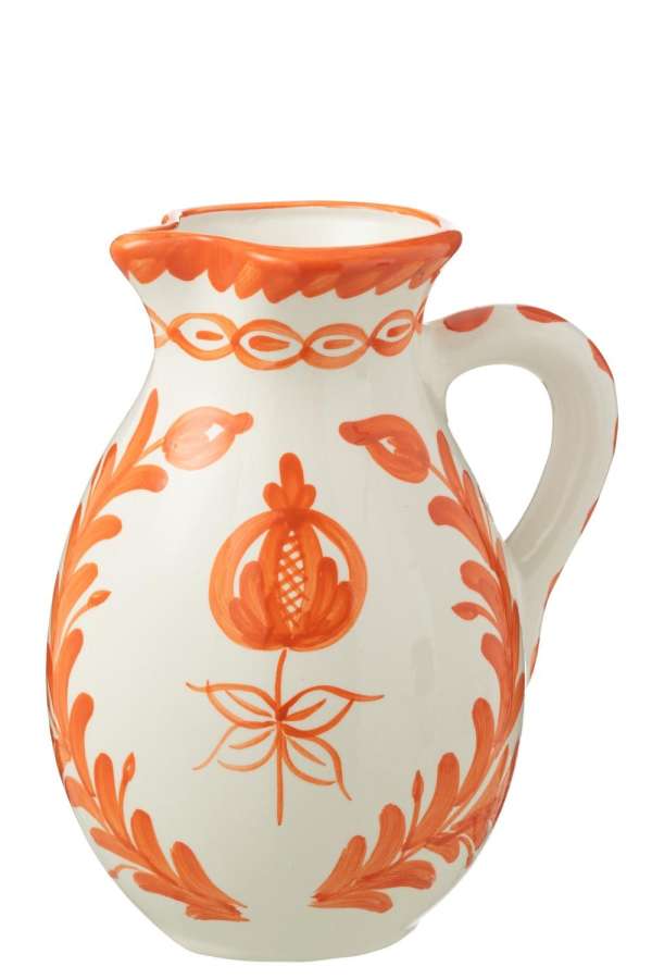 PITCHER GRANADA CERAMIC WHITE/ORANGE LARGE