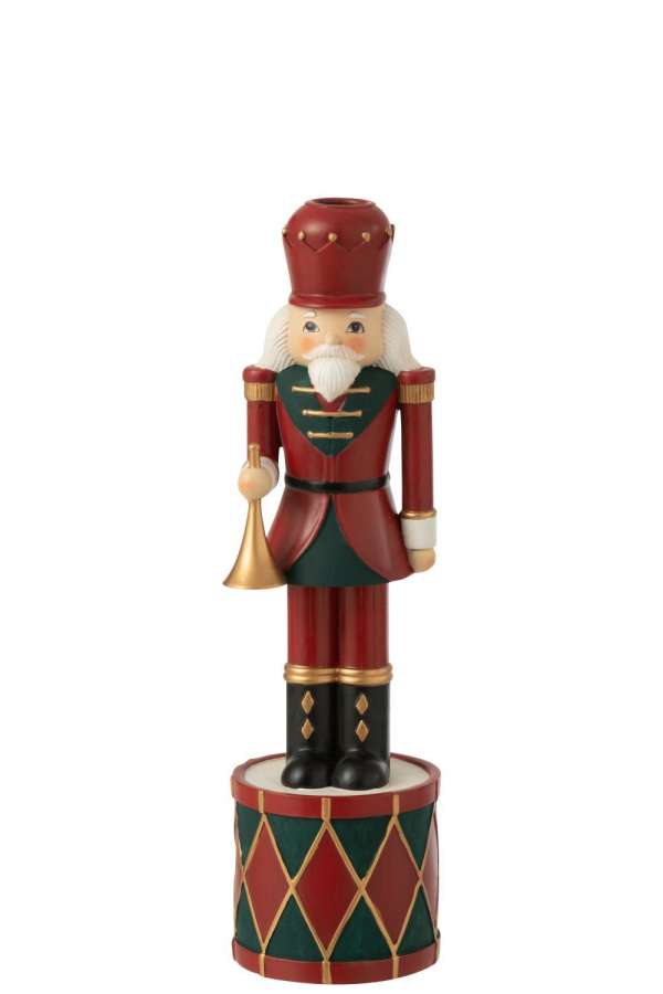 CANDLEHOLDER NUTCRACKER RESIN RED/GREEN LARGE