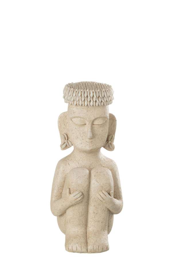 STATUE SITTING ETHNIC STONE/RESIN BEIGE SMALL