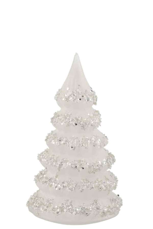 CHRISTMAS TREE LINES GLITTER+PEARLS WHITE/SILVER GLASS LARGE