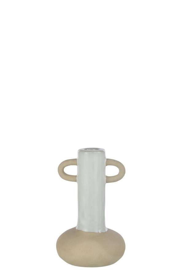 CANDLE HOLDER HANDLES PORCELAIN WHITE/BEIGE