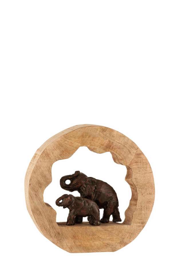 FIGURE ELEPHANT+CHILD MANGO WOOD ALUMINIUM BRONZE SMALL