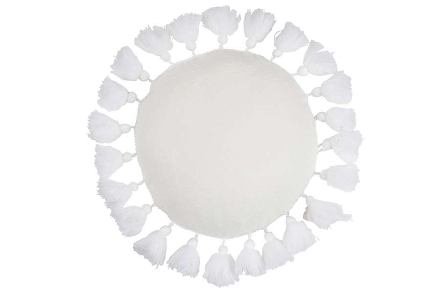 CUSHION ROUND TASSEL POLYESTER WHITE