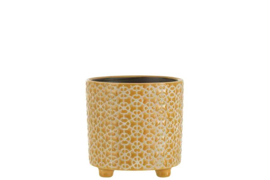 FLOWERPOT FLOWER CERAMIC OCHRE MEDIUM