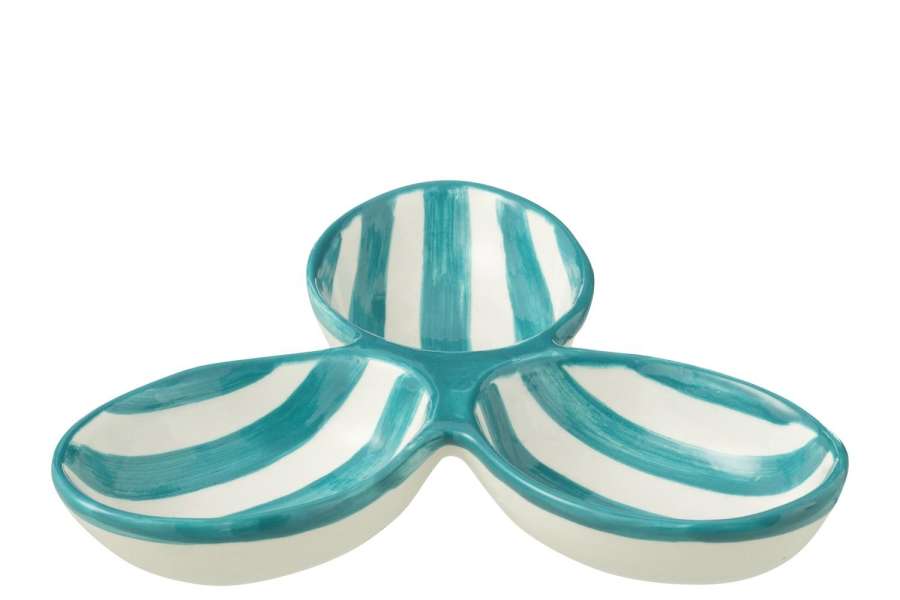 APERO DISH GRANADA STRIPES CLOVER CERAMIC WHITE/AQUA