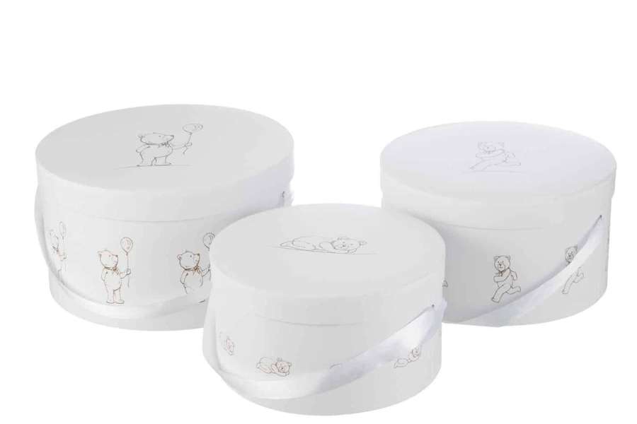 SET OF 3 BOXES BEAR ROUND WHITE