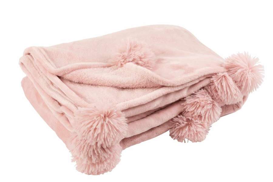 PLAID POMPOM POLYESTER BABY PINK