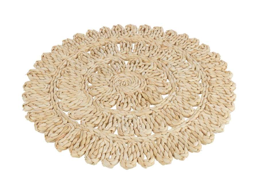 PLACEMAT ROUND FLOWER+CIRCLES CORN HUSK NATURAL