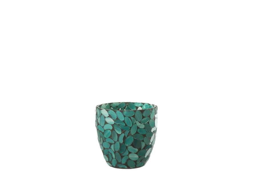 TEALIGHT HOLDER MOSAIC GLASS AZURE SMALL