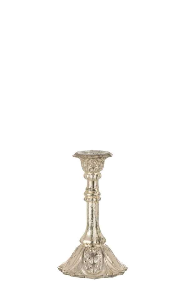 CANDLE HOLDER ORIENTAL GLASS SILVER MEDIUM