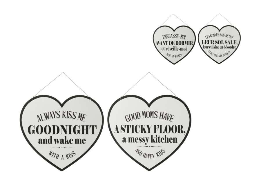 PLACARD TEXTS ENGLISH/FRENCH METAL WHITE/BLACK ASSORTMENT OF 2