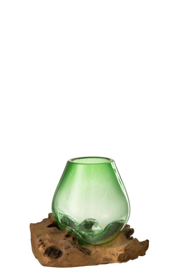 VASE ON FOOT GAMAL WOOD/RECYCLED GLASS NATURAL/GREEN MEDIUM