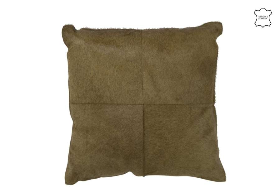 CUSHION COWHAIR LEATHER OLIVE