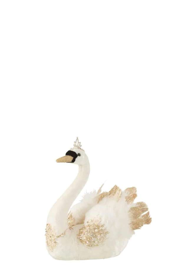SWAN SITTING FEATHERS VELVET ECRU GOLD SMALL