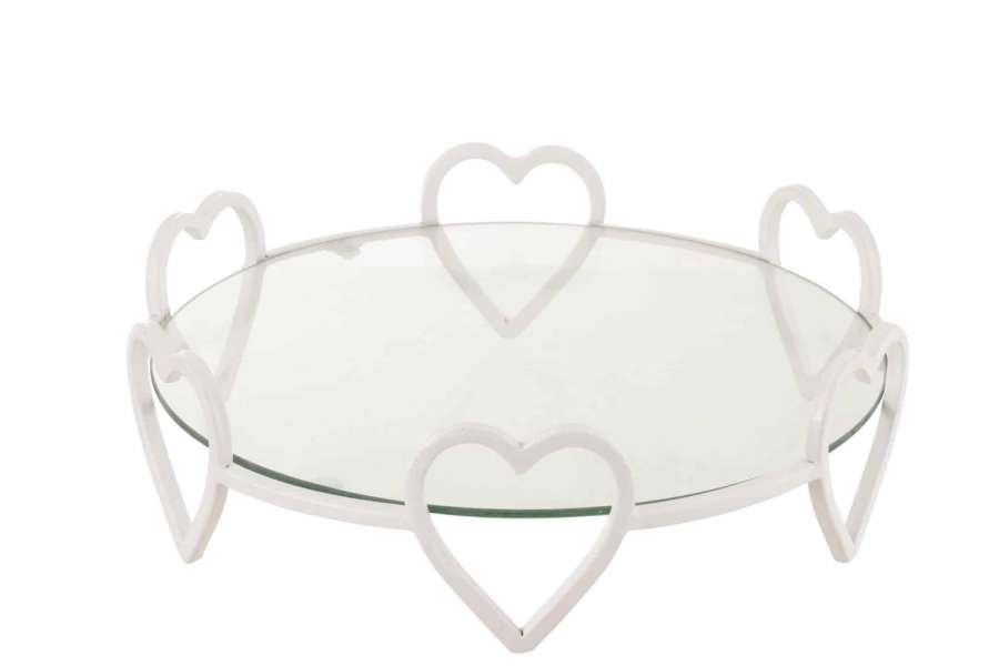 SAUCER ROUND HEARTEN METAL/GLASS WHITE
